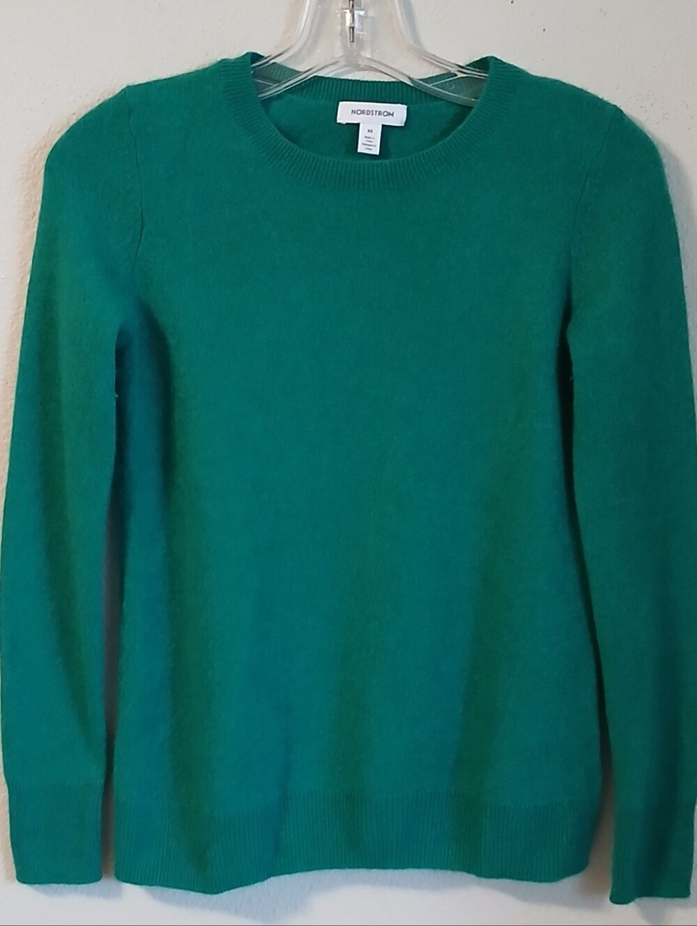 Nordstrom Vibrant Green Crew Neck Cashmere Sweater Quiet Luxury Size XS